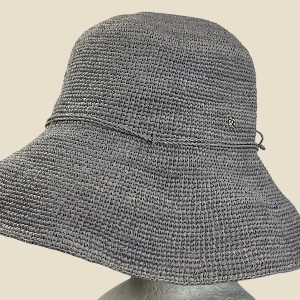 Helen Kaminski sun hat bucket Raffia Wide Brim Packable Adjustable Tie Logo